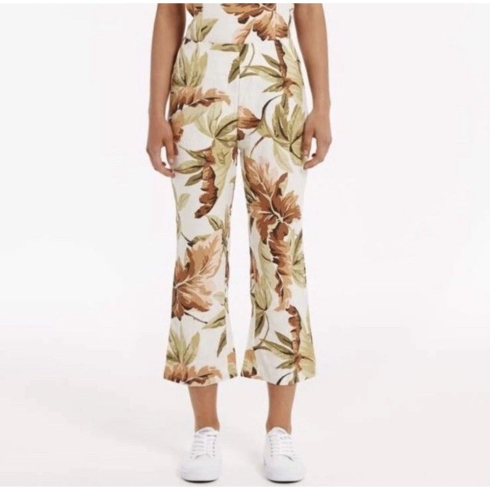 Zulu & Zephyr The Dusk Leaf 100% Linen Cropped Pants‎ Size Small Summer Floral